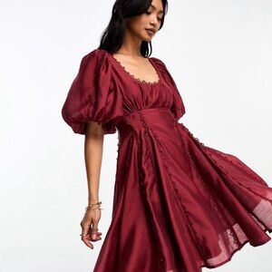 ASOS Burgundy Puff Sleeve Mini Dress